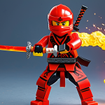 **

A vibrant image of Kai, the red ninja from Ninjago, wielding a flaming katana. He is in mid-action, sparks flying around him, showcasing his fiery spirit and connection to his weapon. Emphasize the detail and craftsmanship of the katana, highlighting its importance as an extension of his soul.

**