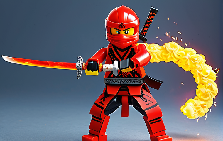 **
A vibrant image of Kai, the red ninja from Ninjago, wielding a flaming katana. He is in mid-action, sparks flying around him, showcasing his fiery spirit and connection to his weapon. Emphasize the detail and craftsmanship of the katana, highlighting its importance as an extension of his soul.
**