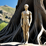 A serene and powerful figure, gender-neutral, embodying the essence of a 'Master of Earth,' standing with perfect anatomy and correct proportions on ancient, weathered rock formations. They are fully clothed in professional, modest attire, practical and durable, in deep earthy tones. Deep tree roots are visibly intertwining with the stone, symbolizing profound grounding and resilience. The background features a serene, mountainous landscape under a clear sky, conveying a sense of unshakeable stability. Natural pose, well-formed hands, proper finger count, natural body proportions. Professional photography, high-quality, focused, safe for work, appropriate content, family-friendly.