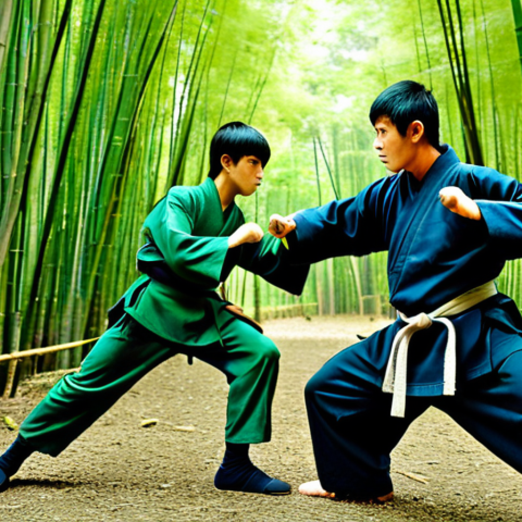 Lloyd's Training**

"A young, fully clothed Lloyd, the Green Ninja, in appropriate training attire, practicing martial arts in a bamboo forest, guided by Master Wu. Safe for work, appropriate content, modest, perfect anatomy, natural proportions, dynamic pose, vibrant colors, professional anime style."

**