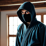 Focused Determination**

A young, fully clothed ninja warrior in a modest, traditional gi, face partially obscured by a hood, eyes conveying intense focus, perfect anatomy, correct proportions, natural pose. Background: Training dojo with wooden beams and soft, diffused light. Safe for work, appropriate content, family-friendly, professional animation style.

**