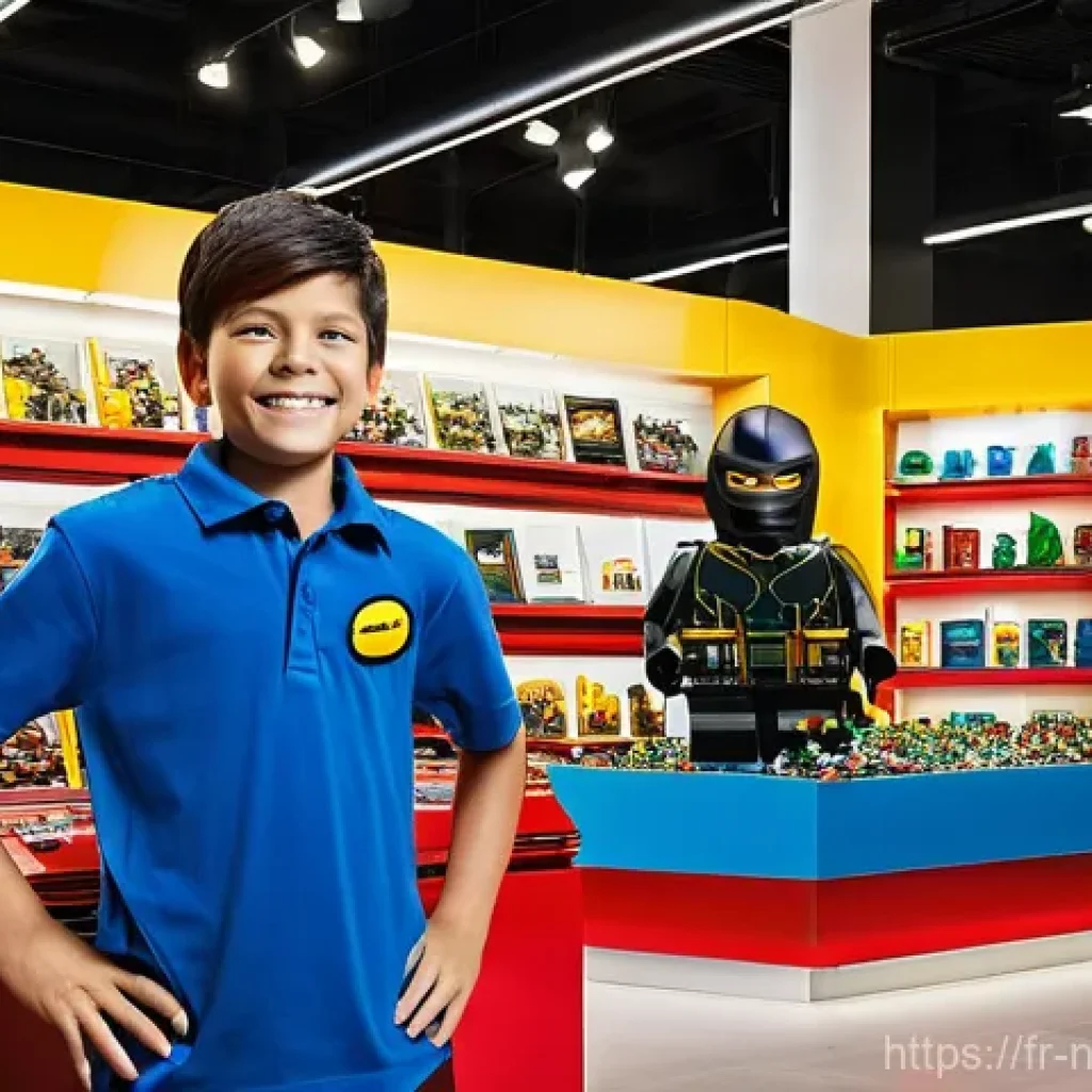 닌자고 레고 유통채널 정보 - **A Vibrant LEGO Ninjago Store Experience**
    A wide-angle shot inside a brightly lit, modern LEGO...