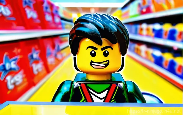 닌자고 레고 유통채널 정보 - **A Vibrant LEGO Ninjago Store Experience**
    A wide-angle shot inside a brightly lit, modern LEGO...