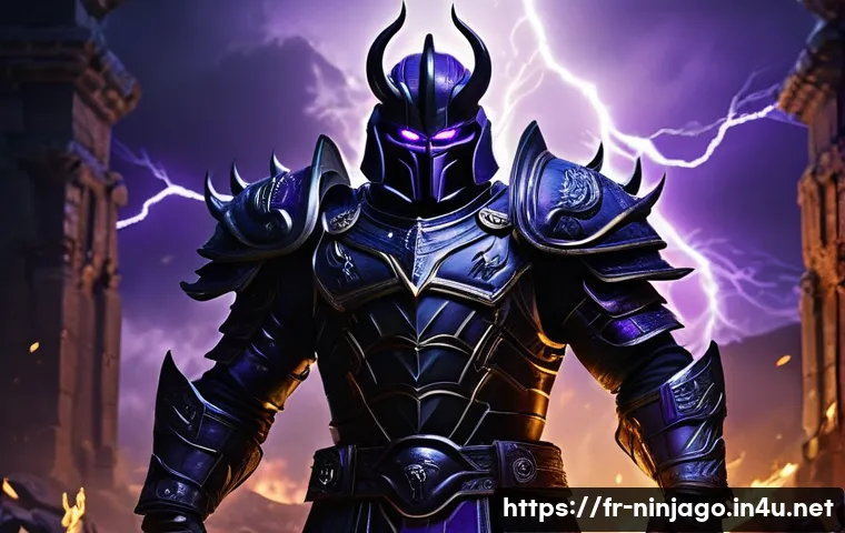 닌자고 악당들의 세계관 - **Emperor Garmadon, the Destructive Force**:
    A full-body, cinematic portrait of Emperor Garmadon...