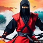 닌자고 캐릭터 이름의 숨겨진 의미 - A dynamic young male ninja dressed in sleek red and black modern ninja attire with subtle Japanese i...