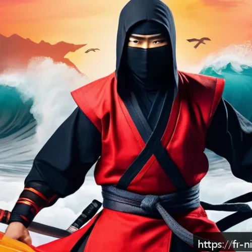 닌자고 캐릭터 이름의 숨겨진 의미 - A dynamic young male ninja dressed in sleek red and black modern ninja attire with subtle Japanese i...