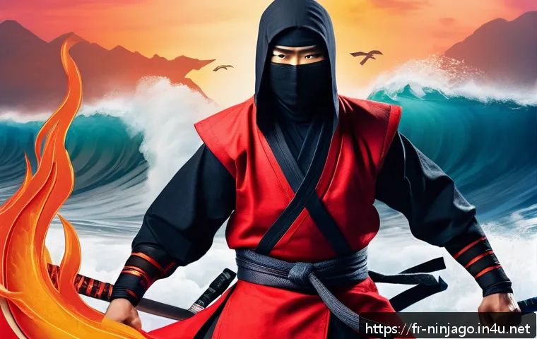 닌자고 캐릭터 이름의 숨겨진 의미 - A dynamic young male ninja dressed in sleek red and black modern ninja attire with subtle Japanese i...