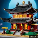 닌자고 레고 모형 전시회 - A highly detailed LEGO NinjaGo temple scene set in a mystical ancient environment, featuring intrica...